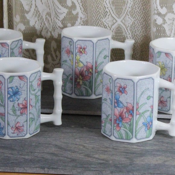 Five Takahashi Vintage Floral Vine Octagonal Cups-KL1B - Picture 2 of 6